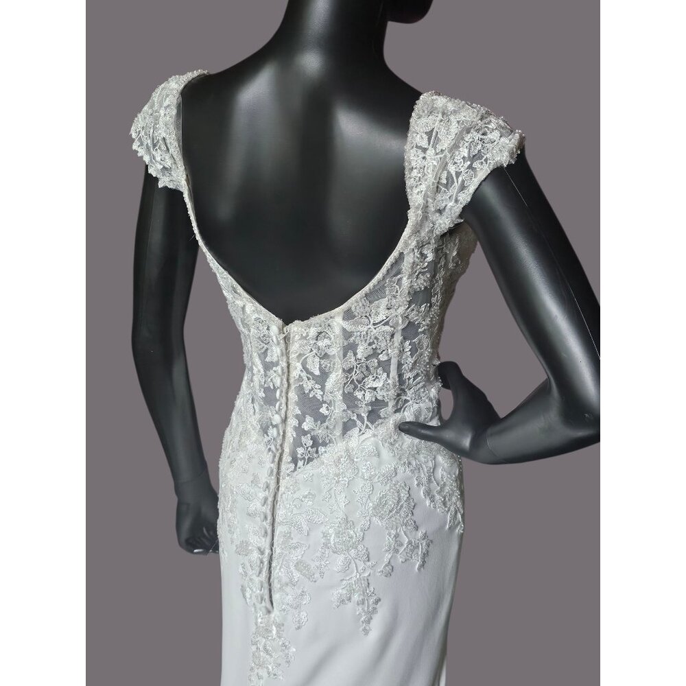 NWOT Ivory Crepe Fitted Cap Sleeve Wedding Gown - Mori Lee - Picture 16 of 16